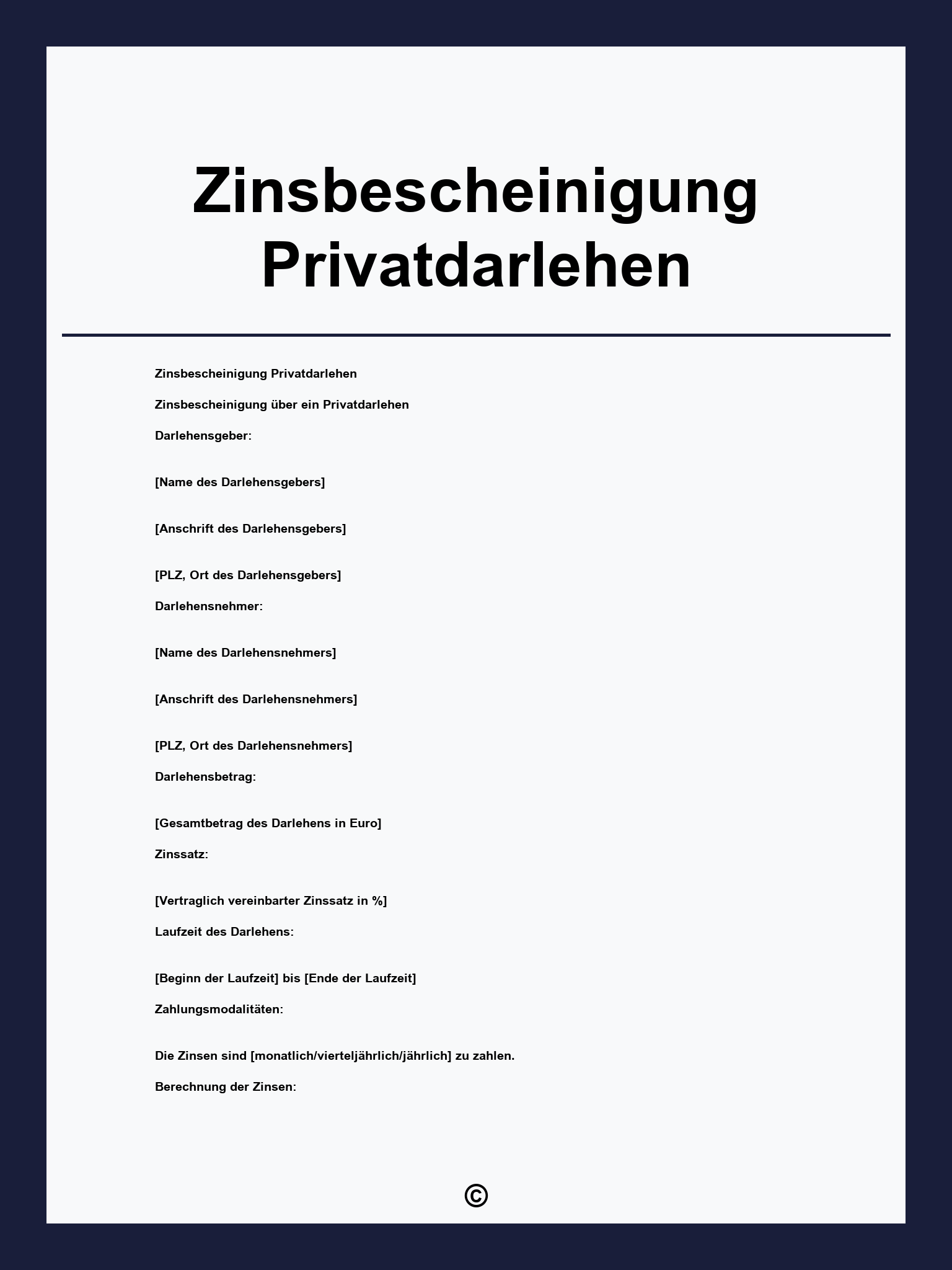 Zinsbescheinigung Privatdarlehen Muster